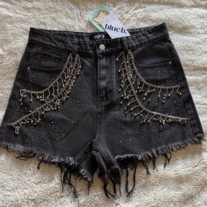 Blue B Black Embellished Jean Shorts